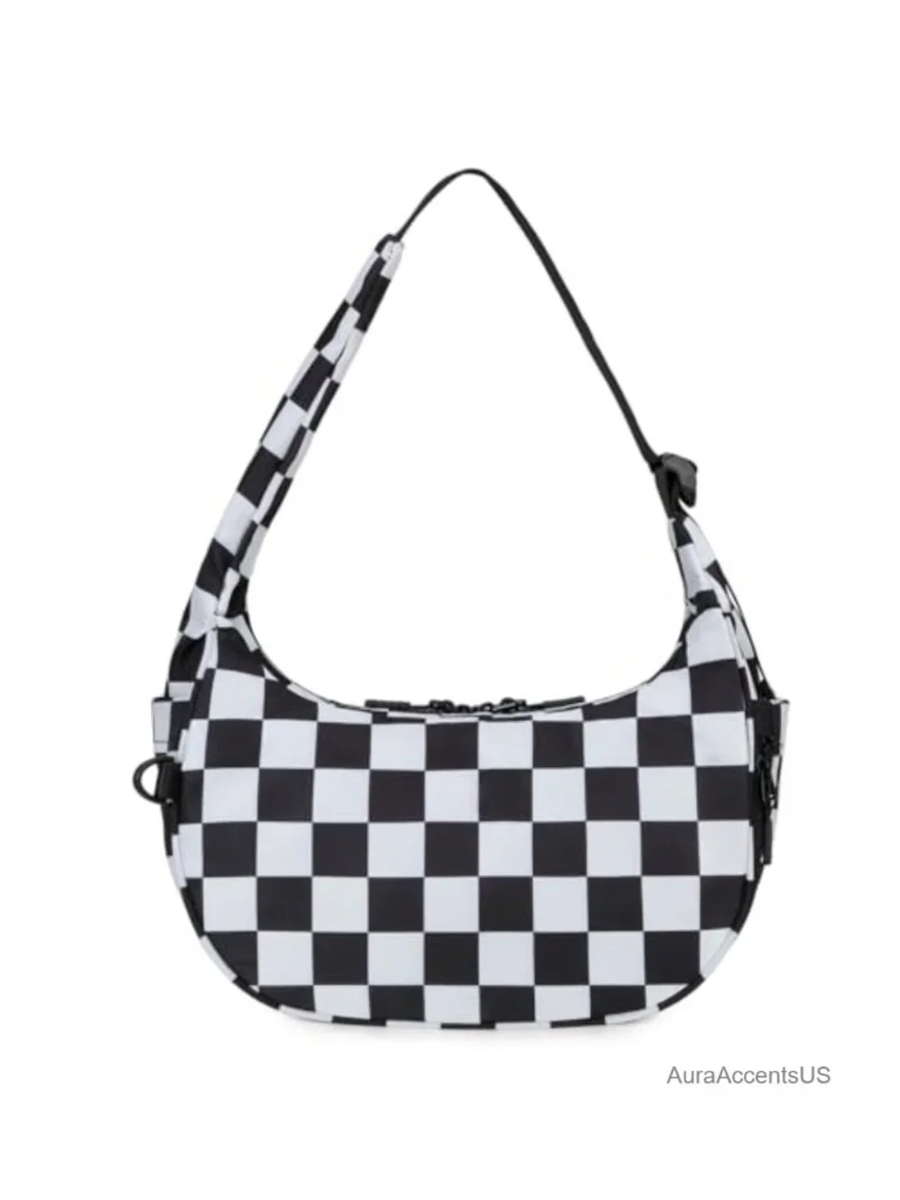 Checkered Crescent Shoulder Bag Nylon Quilted Hobo Purse with Anti-Theft Pocket